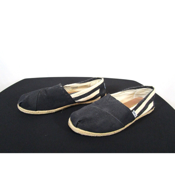 TOMS Classic Alpargata Black & Ivory Striped Canvas Slip-On Shoes Women Sz 10 - Picture 3 of 10